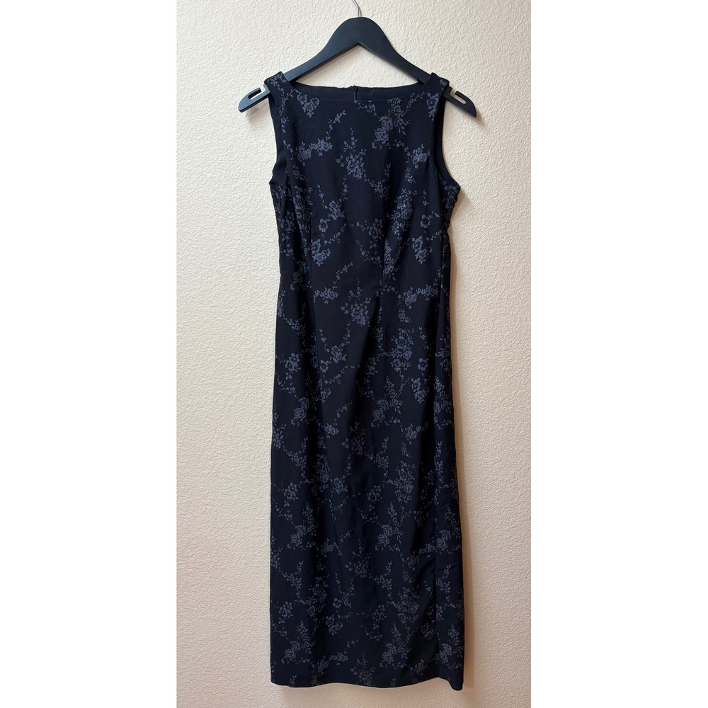 CDC Petites Vintage Black Floral Sleeveless Maxi Dress Size 6P Boat Neck Column